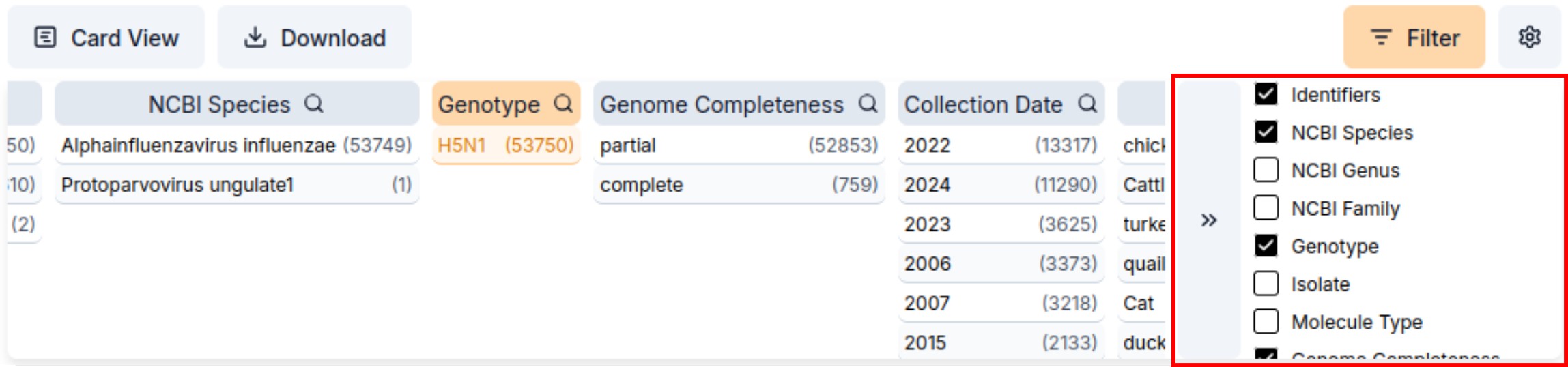 Toggle Filter Columns